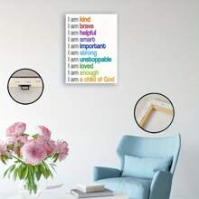 1 Pc "I Am A Child Of God" Children's Room Painting, Positive Affirmation Wood Frame Canvas Painting Thickness 2.25cm /0.9 Inches High Quality Wall Art Printed Poster Directly Hanging Wall Pictures Decorate Home Gifts, Living Room, Bathroom, Bedroom, Kitchen - Multicolor - View 5