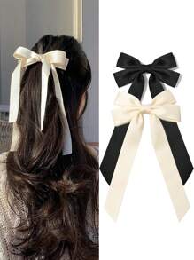 2Pcs Silky Satin Hair Bows And Ribbons Alligator Clips For Ponytail Holders, Hair Accessories For Girls, Toddlers, And Teens