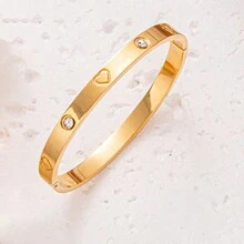 1 chiếc vòng tay hình trái tim bằng thép không gỉ mạ điện chân không màu vàng hoặc bạc có đính đá, món quà đơn giản và thời trang phù hợp cho mọi dịp - Nhiều màu - Xem 7
