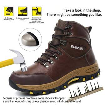 1 Pair Microfiber Upper Leather Steel Toe Shoes For Men Work Boots For Women,Waterproof Anti-Puncture Anti-Smash Safety Shoes,Comfortable Hiking Shoes Casual Fashion High Top Durable Rubber Sole Shoes Wear-Resistant Work Shoes Non-Slip Work Boots For Women,Outdoor Work Boots Climbing Shoes(Size Runs Large, Please Order One Size Down)