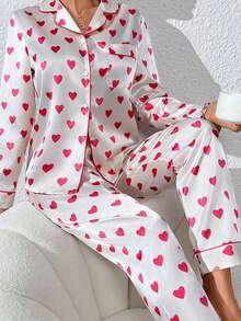 Conjunto de pijama navideño para mujer, camisa de manga larga a rayas con pantalón, ropa de dormir para estar en casa - Rosa - Ver 6