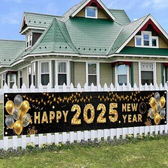 1pc 2025 New Year Celebration Garden Banner - Durable Polyester Material, Suitable For Indoor/Outdoor Decoration, Lawn And Wall Backdrop