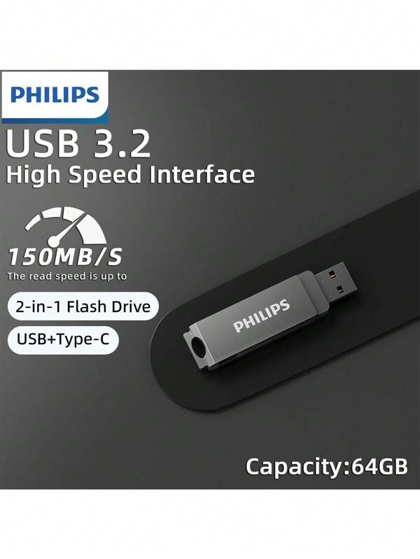 PHILIPS PHILIPS 64GB USB Flash Drive USB 2.0 Thumb Drives Jump Drive Fold Storage Memory Stick Swivel Design