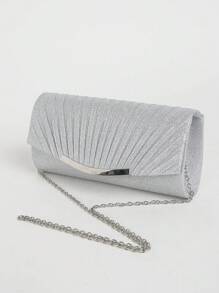 Women's Evening Clutch Bag, Shiny Envelope-Style Handbag With Detachable Chain Strap, Suitable For Weddings And Parties - Silver - View 1