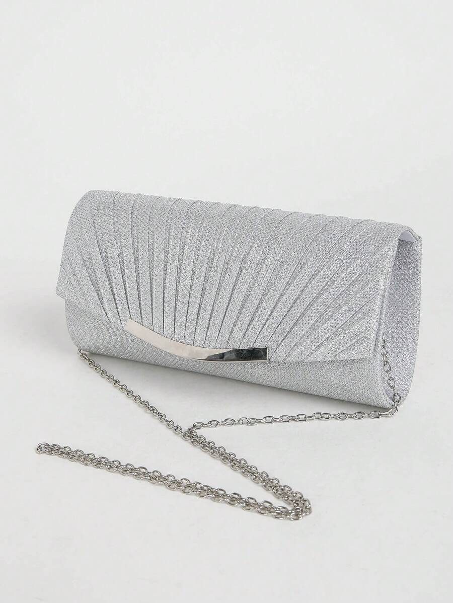 Women's Evening Clutch Bag, Shiny Envelope-Style Handbag With Detachable Chain Strap, Suitable For Weddings And Parties - Silver - View 1