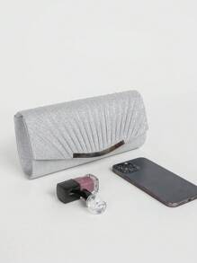 Women's Evening Clutch Bag, Shiny Envelope-Style Handbag With Detachable Chain Strap, Suitable For Weddings And Parties - Silver - View 2