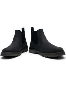 SHOESMORE Men's Fashion Boots Retro Casual PU Leather Male Boots Chelsea Boots Slip On Boots - AMY8121A-black - 查看 7
