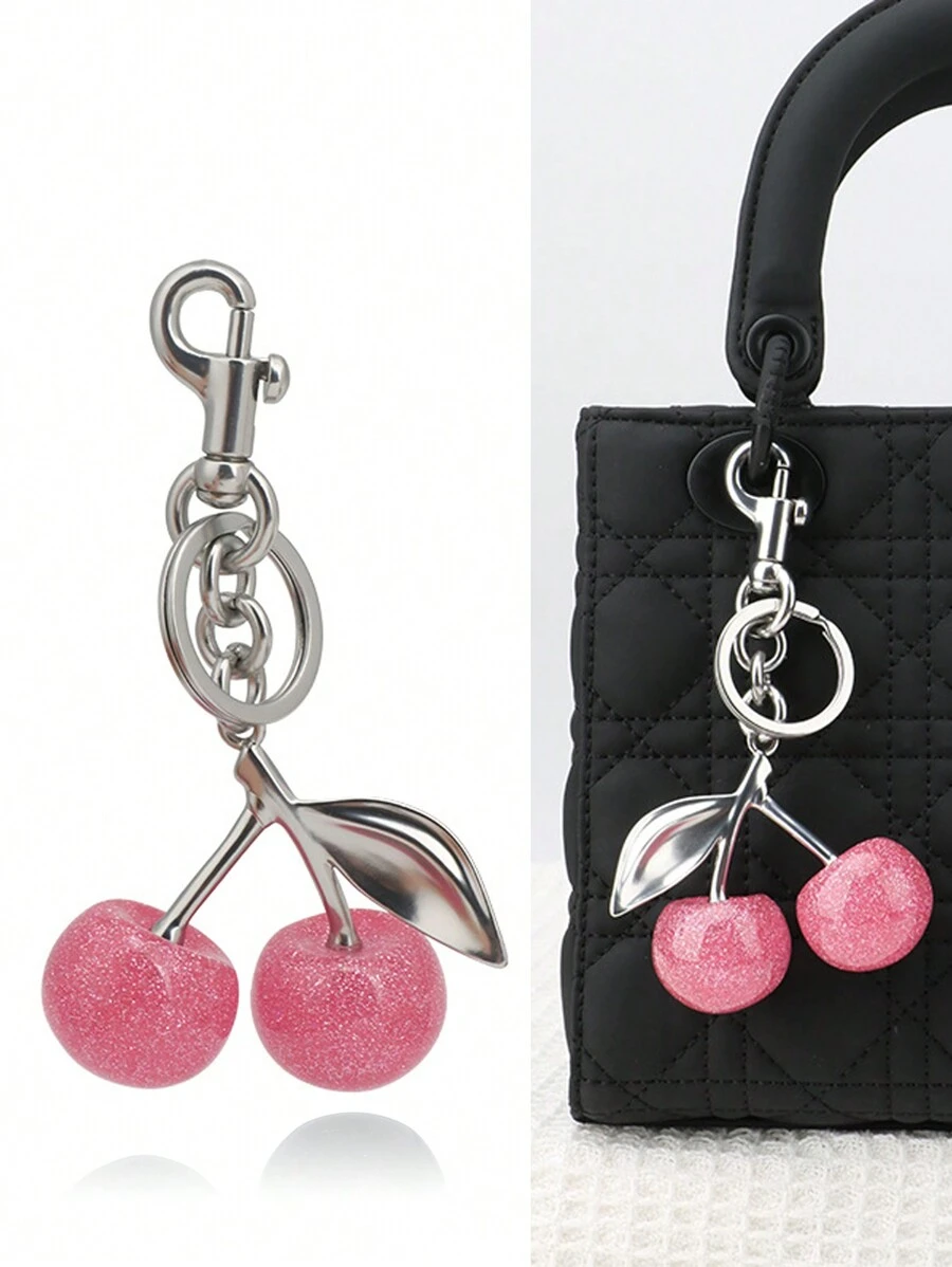 1 Stück Neuer Modeaccessoire Schlüsselanhänger mit Kristall-Kirsche aus Metall, geeignet für den täglichen Gebrauch, als Taschenzubehör, kann als Geschenk für Familie, Freunde, Klassenkameraden, Geburtstage, Lehrer, Valentinstag-Souvenirs verschenkt werden - Heißes Pink - Übersicht 1