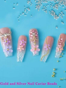 12 Fächer Nagel Perlen mit 1 Stück Magnet Picker Tool, 3D 12 Fächer Gold Silber Kaviar Perlen Metall Nagel Dekoration Edelsteine gemischte Größen Gold Silber Stahlkugeln Nail Art Design Dekoration Maniküre DIY Zubehör Metall Charm Mini Kaviar Nagel Perlen Kristall Dekoration Nägel