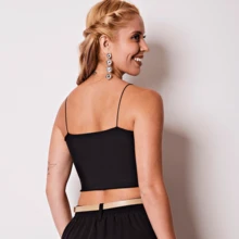 Thin Strap Top With Double Elastic, No Padded Bra Foreign Fashion Elegant Chic Versatile Essential Functional Flexible Innovative Perfect Adaptation Exclusive Modeling Delicate Texture Superior Quality Breathable Fabric Fashionista Lightness Easy To Combine Timeless Versatile Look Natural Beauty Meticulous Details Ready To Rock Everyday Sophistication High Quality Simple Care Natural Fit Modern Essence Timeless Look Ideal For Any Occasion - 黑色 - 查看 3