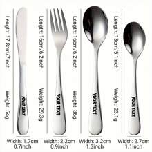 1 Set/4pcs Customizable Stainless Steel Cutlery Set With Bear Pattern, Ideal For Everyday Use And Universal Gifts - Silver Plain + Cutlery Bag - View 7