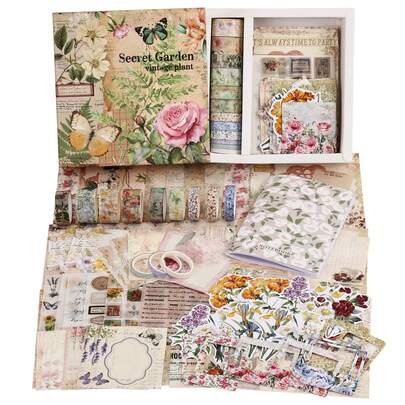 Juego de suministros de scrapbooking con estilo botánico vintage, kit de scrapbooking floral estético para bullet journaling, planificador DIY, 12 piezas de papeles y cintas washi, pegatinas para niñas, mujeres, manualidades, regalo de vuelta a la escuela, útiles escolares