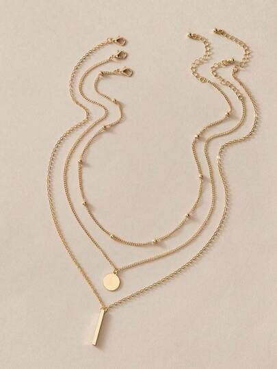 3pcs New Arrival Stylish Gold Layered Chain Disc Bar Pendant Necklace For Women Party Daily Jewelry
