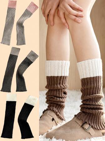 1 件春秋针织腿套，彩色拼接腿套，简约小腿腿套，温暖厚实腿套