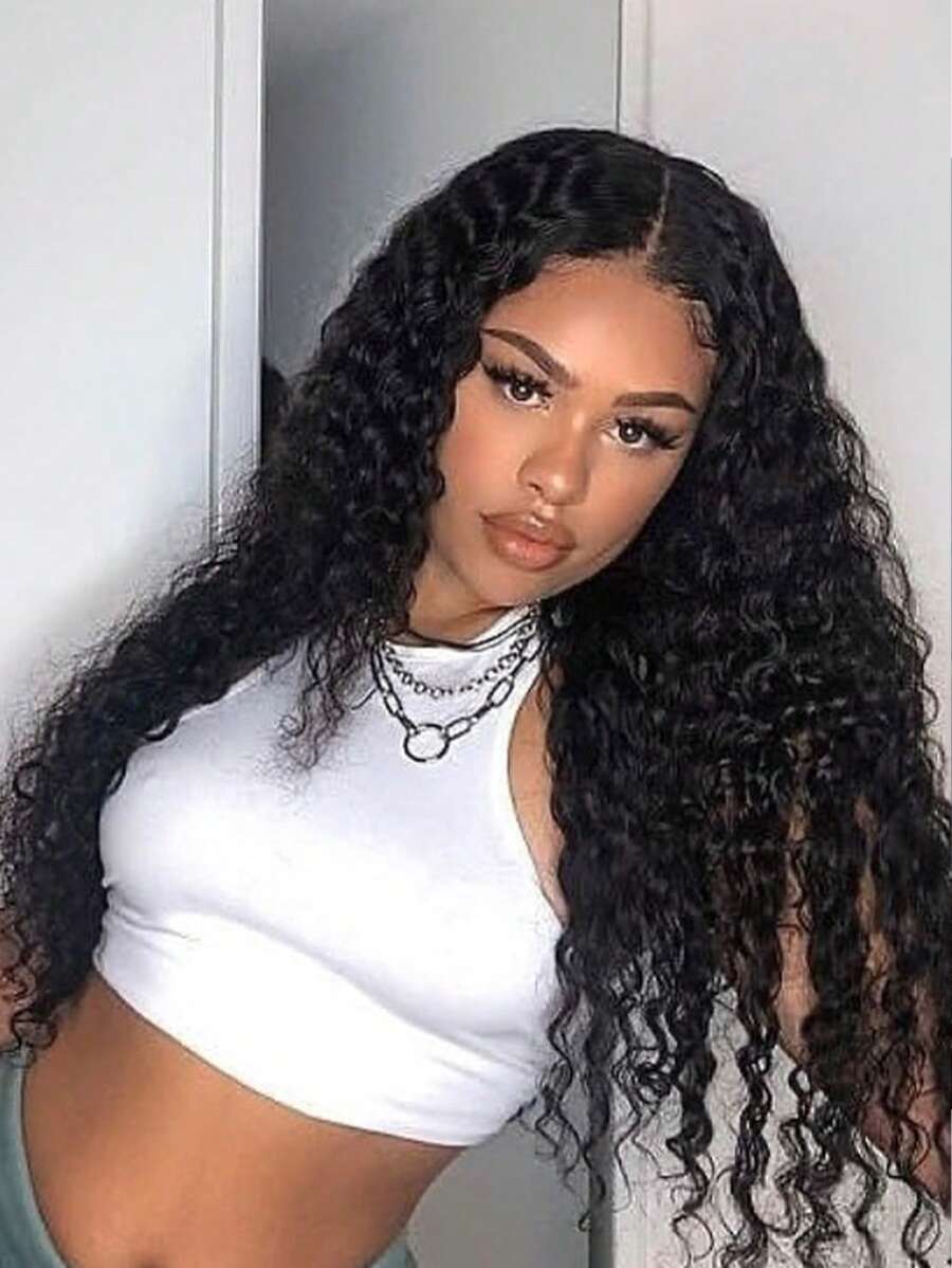 Natural Black Curly 13x4 13x5 14x4 13x6 Lace Front Human Hair Wigs Water Wave Human Hair 180% Density Black Deep Wave Wig Brazilian Human Hair - Natural Black - View 1