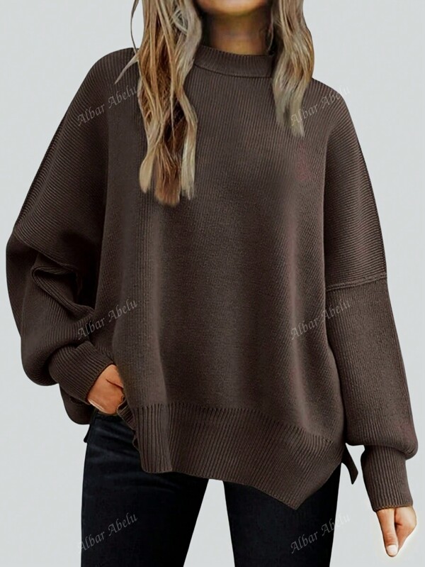 Plus Size Women's Round Neck Dropped Shoulder Long Sleeve Loose Knit Sweater Autumn/Winter