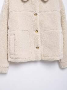 Winter Casual Fleece Lapel Jackets For Women Fuzzy Long Sleeve Button Up Warm Teddy Coats Female Fashion Outerwear