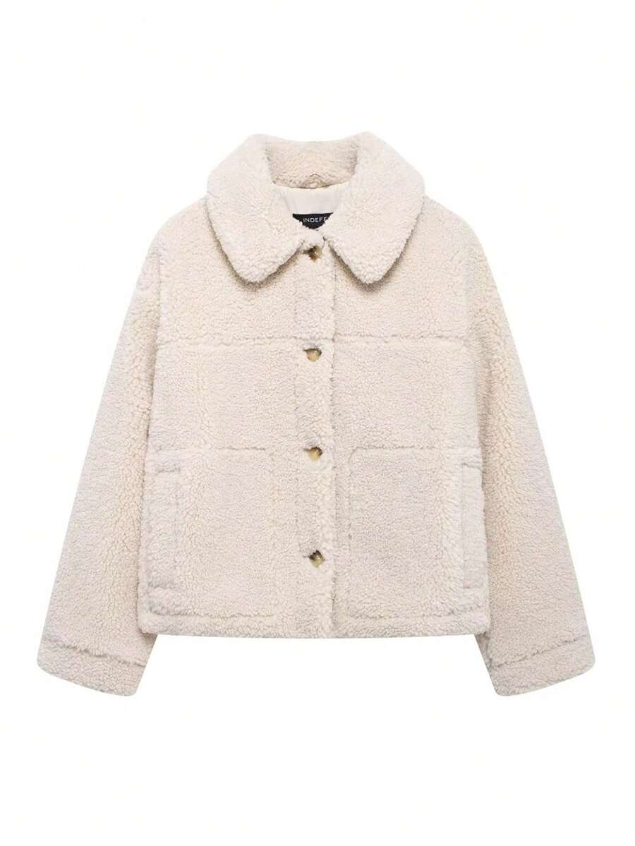 Winter Casual Fleece Lapel Jackets For Women Fuzzy Long Sleeve Button Up Warm Teddy Coats Female Fashion Outerwear