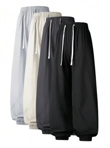 Pure Color Simple Binding Leg Men's Sports Pants, Fabric Quick-Drying, Breathable, Waist Drawstring, Men's Versatile Sports Pants, Casual Trousers - màu đen - Xem 1