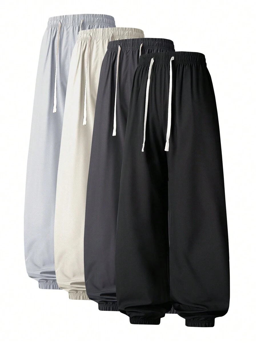 Pure Color Simple Binding Leg Men's Sports Pants, Fabric Quick-Drying, Breathable, Waist Drawstring, Men's Versatile Sports Pants, Casual Trousers - màu đen - Xem 1