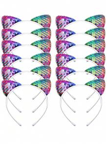 1/12pcs Cat Ear Sequined Headband Hair Accessories For Women, Cute Party/Festival Headdress,Cat Ears,Hairband,Hair Hoop Headbands - Multicolor - View 22