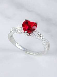 1 pieza Anillo de mujer con forma de corazón con 12 piedras de nacimiento del zodíaco, elegante y romántico, adecuado como regalo de San Valentín, aniversario, regalo romántico para tu pareja, boda y compromiso