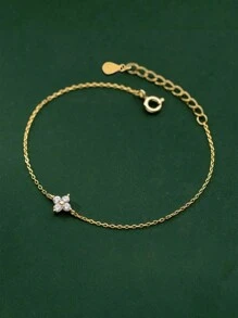 ESBERRY 1件极简四叶草锆石S925纯银手链，轻盈奢华珠宝礼品，派对礼物，生日礼物，约会必备 - 四葉草手鍊 - 查看 2