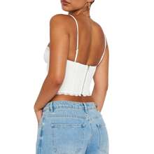 Women Bustier Corset Tops Lace Trim Cropped Camisole Top Back Zip Shirt Sexy Going Out Party Club Top - 白色 - 查看 2