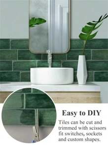 10pcs Faux Ceramic 3D Wall Stickers, Removable & Easy To Install, Waterproof Self-Adhesive Wall Paper, Suitable For Kitchen, Furniture Renovation, Bathroom, Room Decor, Holiday Party Background