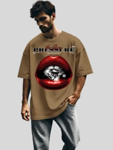 Men's T-Shirt Oversized Streetwear Fashion Fitness Anti Cardio Wolves Launch Gym Workout Bodybuilding - Màu be - Xem 1