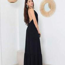 Women's Long Plain Dress Open Back Elegant/Tidy - màu đen - Xem 2