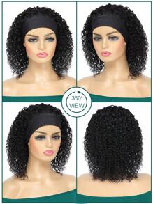 Short Bob Wig, Fluffy Curly Headband Wig, Ready-To-Wear, Human Hair, Fully Machine Woven, Natural Black, 100% Human Hair Wig, Suitable For Beginners, Women's Daily Wear - SNatural - View 2