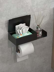 1pc Toilet Paper Holder With Shelf, Bathroom Wipes Storage Box, Toilet Roll Paper Holder, Wall Mounted Tissue DispenserContainer, Bathroom Hanging Tissue Storage Rack, BathroomAccessories, Wall Mounted Toilet Roll Paper Storage Rack