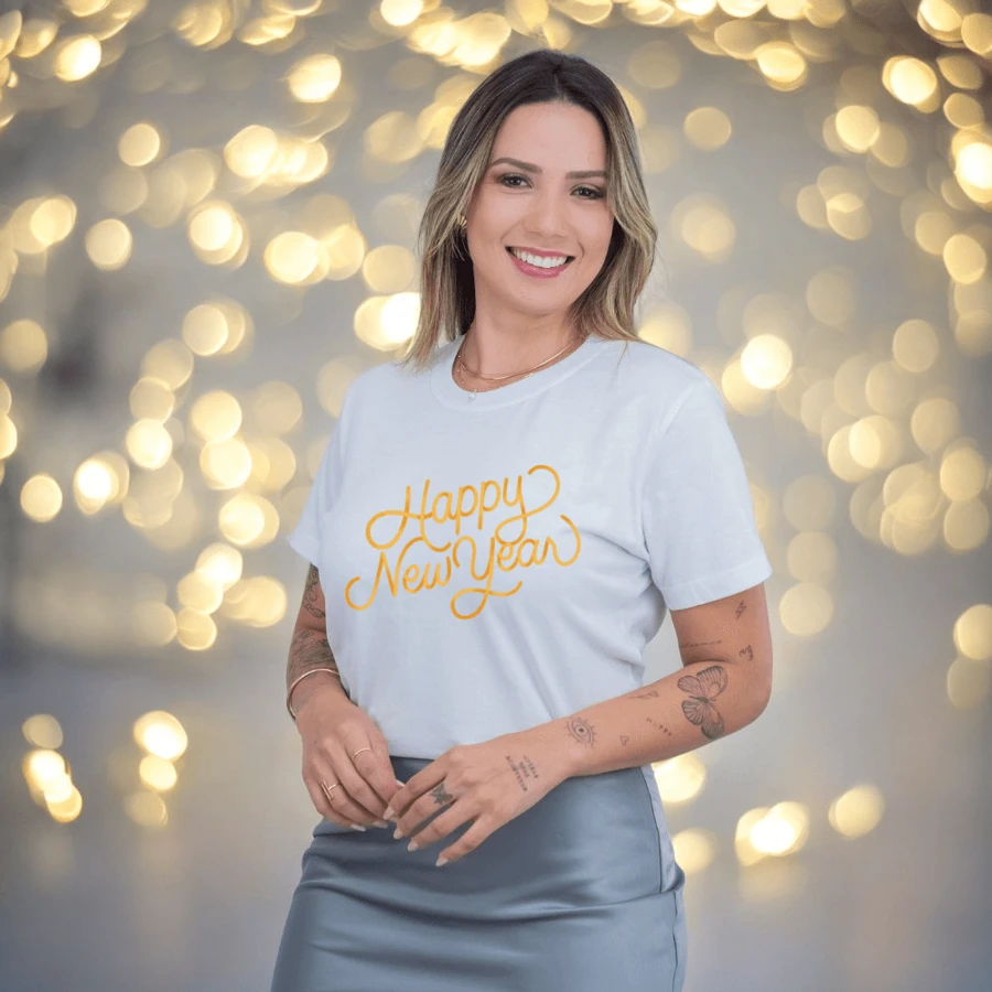 New Year T-Shirt "Happy New Year" Personalized New Year T-Shirt Happy New Year - trắng - Xem 1
