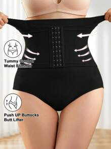 女士高腰塑身收腹内裤带扣塑身瘦身紧身平腹提臀提臀塑身腰部束腿控制内衣 - 杏色 - 查看 4