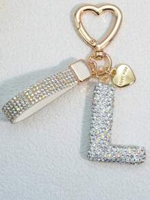 1pc Pink Soft Ceramic Letter Rhinestone Keychain, Cute Personalized Bag/Car Key Chain, Women Accessory, Gift For Mom, Friends, Valentine Valentine's Day Valentines Car Accessories Bag Charm School Goth Y2k - White - View 33