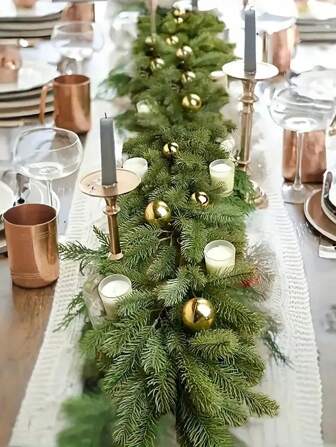 1pc Artificial Cedar Wreath, 70.8inch Long, Norfolk Pine Green Vine Wreath, 144 Fork, Plastic Green Artificial Plant, Antioxidant Fast - Perfect For Tabletop, Mantel, Wall Decoration | Indoor/Outdoor Use, Table Decoration,Centerpieces,Artificial Flowers,Plastic Flowers