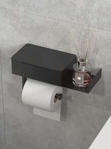 1pc Toilet Paper Holder With Shelf, Bathroom Wipes Storage Box, Toilet Roll Paper Holder, Wall Mounted Tissue DispenserContainer, Bathroom Hanging Tissue Storage Rack, BathroomAccessories, Wall Mounted Toilet Roll Paper Storage Rack