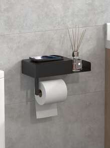 1pc Toilet Paper Holder With Shelf, Bathroom Wipes Storage Box, Toilet Roll Paper Holder, Wall Mounted Tissue DispenserContainer, Bathroom Hanging Tissue Storage Rack, BathroomAccessories, Wall Mounted Toilet Roll Paper Storage Rack