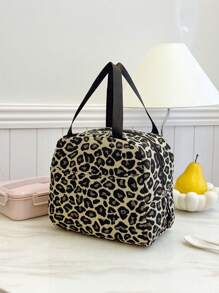 1 件动物图案豹纹午餐袋，柔软的毛绒面料，手持式便携式野餐袋，大容量防水防漏冷藏袋，书包，午餐袋冷藏袋，可爱午餐袋，便当袋，小午餐盒，午餐盒，午餐袋，教师野餐袋，旅行露营袋，教室冷藏袋，野餐袋，便当。