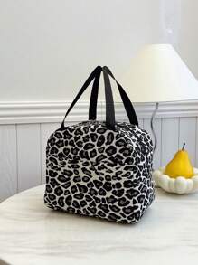 1 件动物图案豹纹午餐袋，柔软的毛绒面料，手持式便携式野餐袋，大容量防水防漏冷藏袋，书包，午餐袋冷藏袋，可爱午餐袋，便当袋，小午餐盒，午餐盒，午餐袋，教师野餐袋，旅行露营袋，教室冷藏袋，野餐袋，便当。