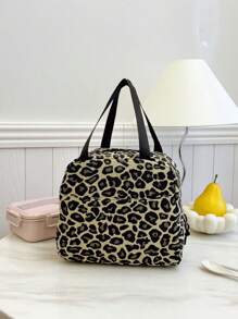 1 件动物图案豹纹午餐袋，柔软的毛绒面料，手持式便携式野餐袋，大容量防水防漏冷藏袋，书包，午餐袋冷藏袋，可爱午餐袋，便当袋，小午餐盒，午餐盒，午餐袋，教师野餐袋，旅行露营袋，教室冷藏袋，野餐袋，便当。