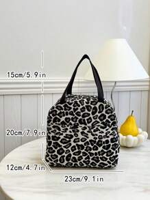 1 件动物图案豹纹午餐袋，柔软的毛绒面料，手持式便携式野餐袋，大容量防水防漏冷藏袋，书包，午餐袋冷藏袋，可爱午餐袋，便当袋，小午餐盒，午餐盒，午餐袋，教师野餐袋，旅行露营袋，教室冷藏袋，野餐袋，便当。