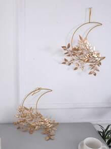 1 Piece - Home Decoration, 40cm Artificial Orange Leaf Wreath. Decorations Moon Iron Pendant, Decoration, Artificial Flower Hanging Decoration, Suitable For Living Room Wall Decoration