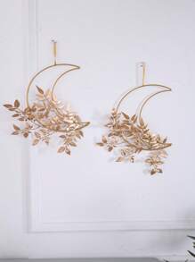 1 Piece - Home Decoration, 40cm Artificial Orange Leaf Wreath. Decorations Moon Iron Pendant, Decoration, Artificial Flower Hanging Decoration, Suitable For Living Room Wall Decoration