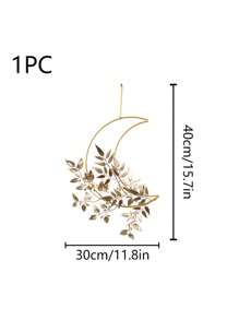 1 Piece - Home Decoration, 40cm Artificial Orange Leaf Wreath. Decorations Moon Iron Pendant, Decoration, Artificial Flower Hanging Decoration, Suitable For Living Room Wall Decoration