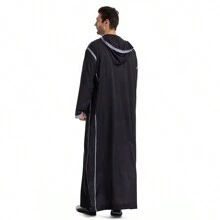 Herren Farbblock Langarm Kapuzen Poncho Robe im mittleren Osten-Stil