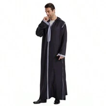Herren Farbblock Langarm Kapuzen Poncho Robe im mittleren Osten-Stil