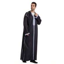 Herren Farbblock Langarm Kapuzen Poncho Robe im mittleren Osten-Stil