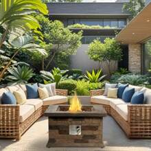 Outdoor Propane Fire Pit Table 28-Inch Imitation Stone Square Concrete Propane Fire Pit With Lava Rocks And Rain Cover 50,000 BTU Gas Smokeless Fire Pit For Outside Patio,Garden,Deck,Backyard, Outdoor Heating